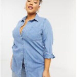 Yours Clothing Bleach Wash Denim Button Shirt – Size 12